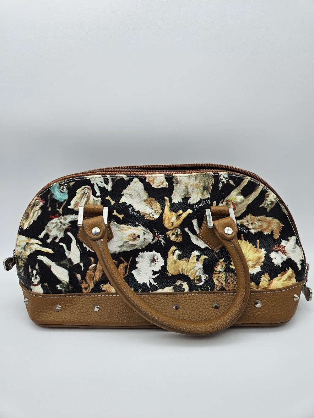 Sydney Love Dog Print Satchel Handbag – Multicolor Puppy And Kitty Pattern,